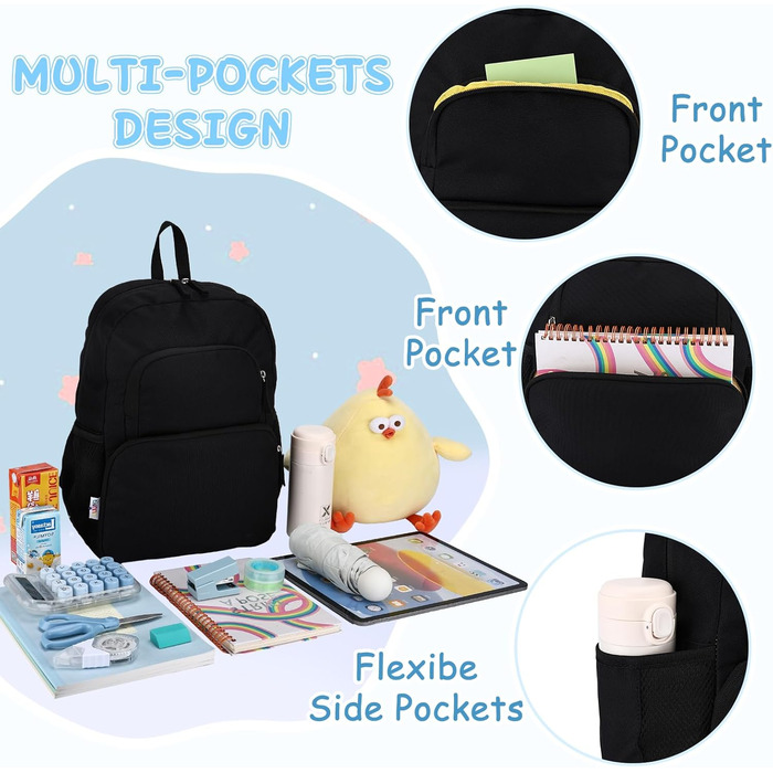 Дитячий рюкзак RAVUO для дівчаток та хлопчиків, шкільний рюкзак з нагрудним ременем, рюкзак для дітей 3-8 років (Чорний)