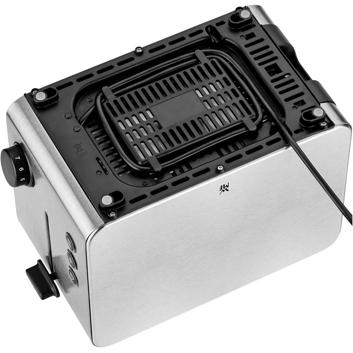 WMF Stelio 2-Slice Stainless Steel Toaster, Double-Slot Toaster with Bread Roll Attachment, Bagel Function, 7 Browning Levels, 900 W, Matte Stainless Steel Toaster