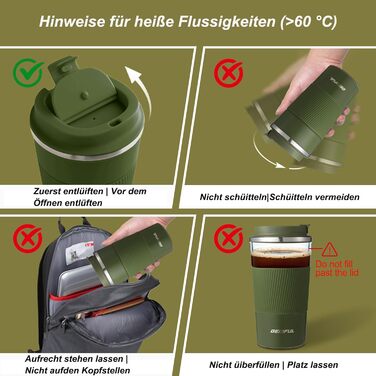 Термокружка з нержавіючої сталі 510 мл Gemful для подорожей та дому (зелена)