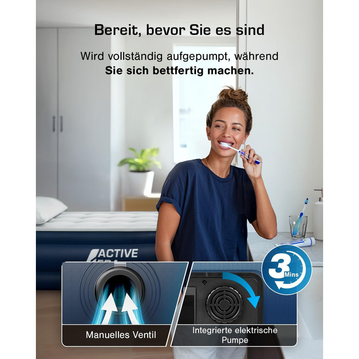 Активна Ера Преміум Надувний Матрац для Сну 1 Особа з Електричною Помпою та Вбудованим Подушкою, 99x188x36.5 см - для кемпінгу та гостей