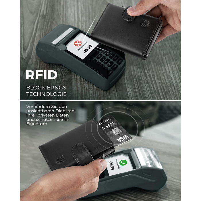 DODENSHA Credit Card Wallet for Men | RFID Credit Card Holder with Coin Pocket | Automatic Pop-up Card Holder Made of Aluminum for 8-10 Cards | ID Window | Black