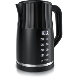 Електричний чайник Arendo з регулюванням температури, нержавіюча сталь, подвійні стінки Cool Touch, дисплей, бездротовий, 2200 Вт, 1,7 л, захист від перегріву, функція підтримання тепла, чорний