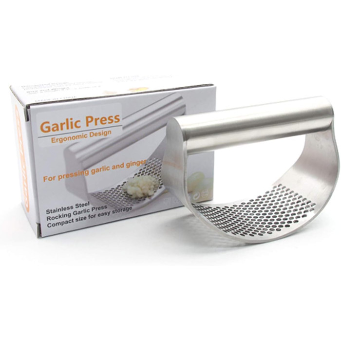 Прес для часнику з нержавіючої сталі, подрібнювач часнику та імбиру, кухонний аксесуар, срібний