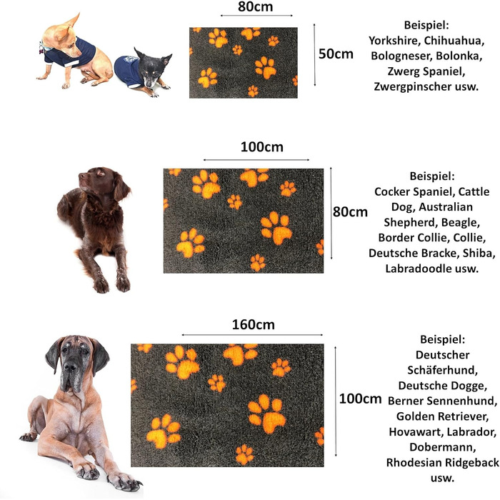 Килимок для собак Elropet Vetbed: преміум якість, 22 мм, для малих та великих собак. Товщина 22 мм. Розміри: S (80x50 см), колір: темно-сірий + помаранчева лапка