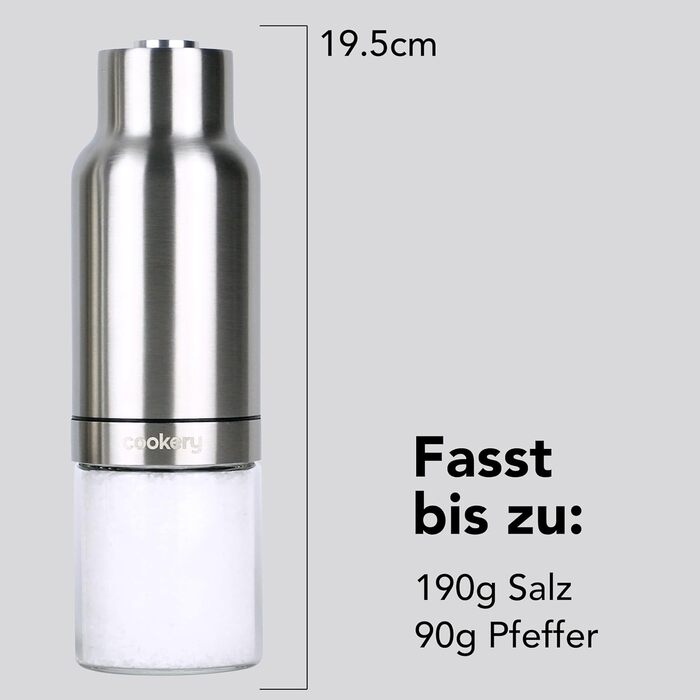 Електричний набір для солі та перцю з нержавіючої сталі з керамічним жорном. Набір для спецій: мельниця для перцю, солянка, мельниця для солі. Сріблястий колір, скляний.