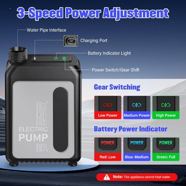 Акумуляторний портативний душ для кемпінгу RSAOTY 4000 mAh з насосом та шлангом, водонепроникний IPX8