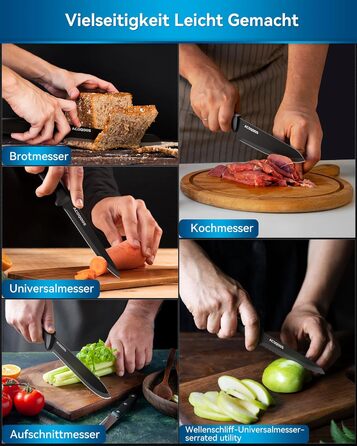 ACOQOOS 14-Piece Knife Block Set with Sharpener - Professional Kitchen Knife Set, Black