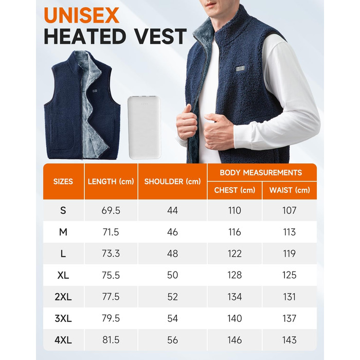 LABCOOL Тепла жилетка з підігрівом - чоловіча та жіноча жилетка з флісу - USB-підігрів з акумулятором 10000mAh - 6 зон підігріву з 3 рівнями температури - можна прати в пральній машині, розмір M, синій