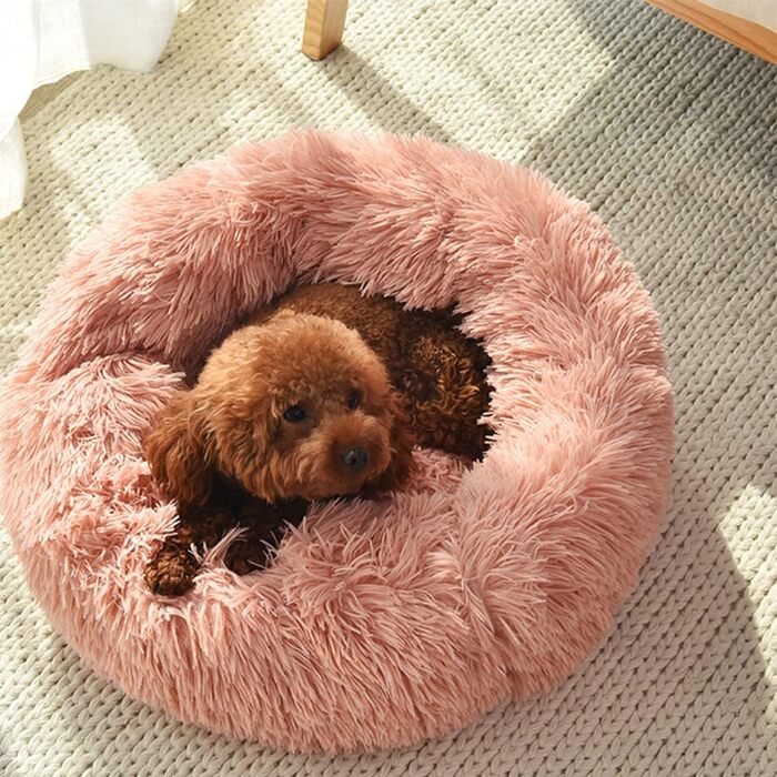 М'яке кругле ліжко для котів та собак. Ліжко-подушка для домашніх тварин, 70см, білий/рожевий колір