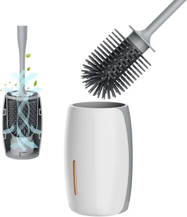 Силіконова щітка для унітазу Maxuni Stück з тримачем, без свердління, для кріплення на стіну/підлогу, довгий руків'я
