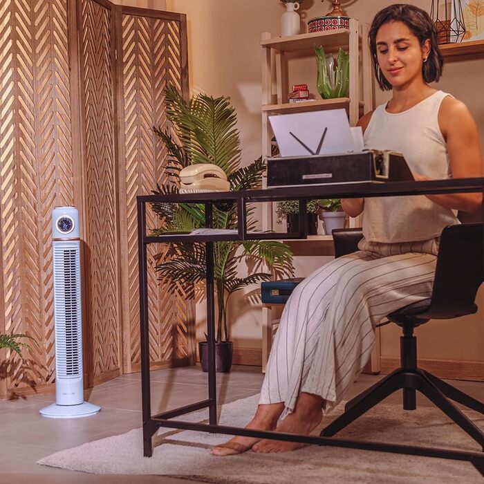 Вентилятор Cecotec EnergySilence 1090 Skyline Retro Smart Green - 81 см, 40 Вт, LED дисплей, дистанційне керування, 3 швидкості, 3 режими, таймер 12 годин, осциляція 72º, зелено-блакитний