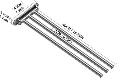 Тримач для рушників у ванну кімнату з 3-ма полицями, поворотний, 40 см, нержавіюча сталь, сріблястий