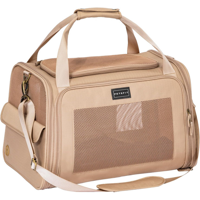 Переносна сумка-переноска для котів та собак Petsfit, розкладний дизайн, з м'яким килимком, 47L x 30B x 30H см (Хакі)
