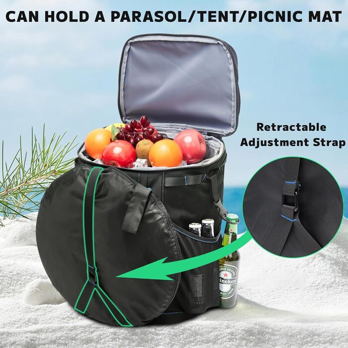 Рюкзак-холодильник HP Hope 35L, водонепроникний, ізольований, для пікніків, кемпінгу, пляжу, подорожей (Чорно-синій)