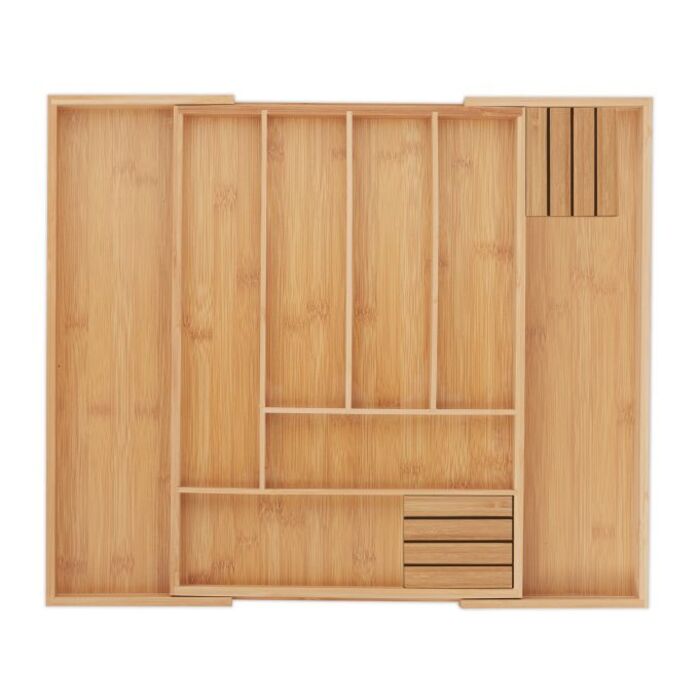 Relaxdays Extendable Bamboo Cutlery Box