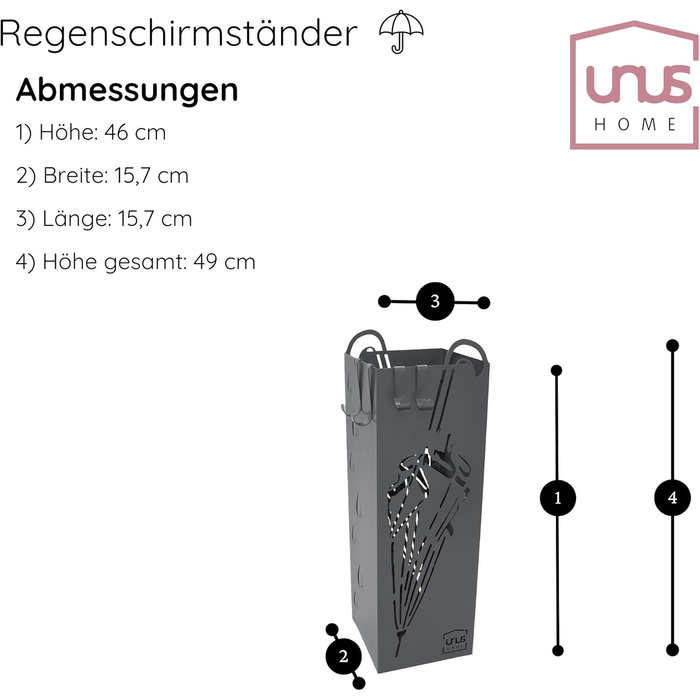 Сумка для парасоль - підставка для парасоль з піддоном для води, 4 гачки, 16x16x49 см (Сірий)