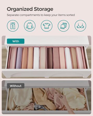 SONGMICS Set of 4 Drawer Organizers, 6 Compartments, Closet Organizer, Foldable, Clothes Organizer, 41.5 x 30.8 x 17.8 cm, for Pants, Clothing, URUS009G04 (Jelly Pink)