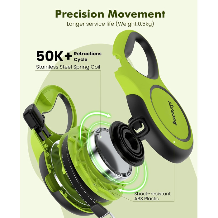 Рулетка для собак Pecute 8м, бісостійка, з набором для збору відходів, 360° без перекручування, для собак середніх та великих (15-50кг), зелена