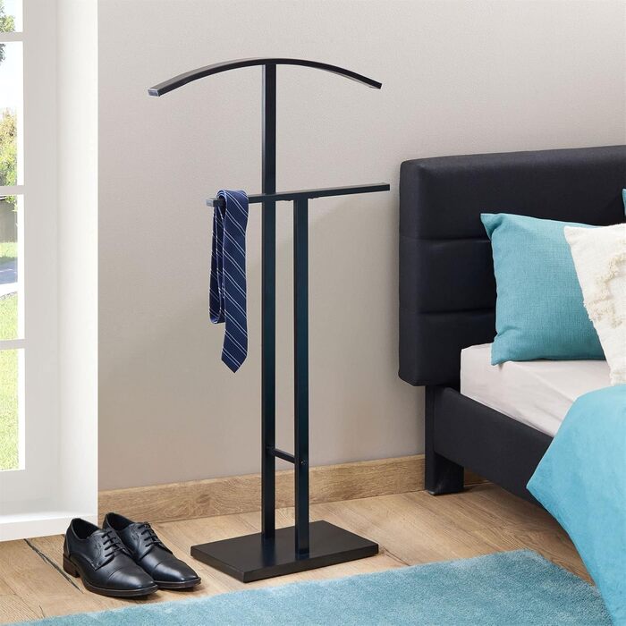 IDIMEX Metal Butler Scott, lacquered - elegant valet with trouser press, beautiful lady's valet with clothes hanger (Black)