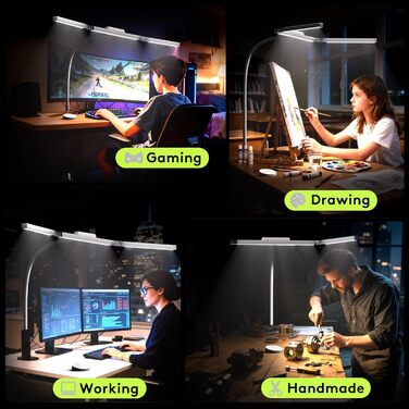 Стіл лампа з 3 джерелами світла, 24W, 100см, денне світло, з пультом керування, регульована яскравість, лампа для офісу та дому (Mattweiß)