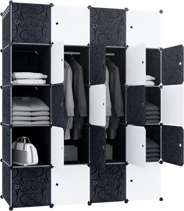 XMTECH DIY Closet System Wardrobe with Door, Shelf Closet, Coat Rack, Shoe Rack made of Plastic (10 Box Closet) (20 Hook Closet)