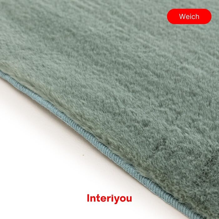 Килим Interiyou Fargo для вітальні 80x150 см - короткий ворс, миється, не ковзає. М'який штучний килим з хутром, довгий ворс (140 x 200 см, прямокутний), зелений