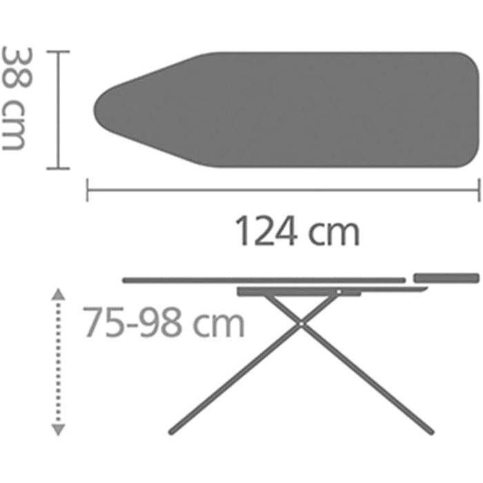 Brabantia - Ironing Board B - for Steamer - Extra Large Metal Stand - Height Adjustable - Solid Four-Leg Frame - Slightly Offset - Fits Devices up to 40 x 22 cm - Denim Black - 124 x 38 cm Ironing Board (124 x 38 cm) Steam Station Shelf Denim Black
