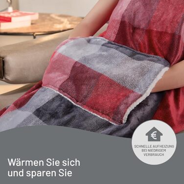 Електрична ковдра Imetec Adapto Velvet Tartan з кишенями для рук та ніг, 150x110 см, 6 температур, безпечна, швидко нагрівається, миється