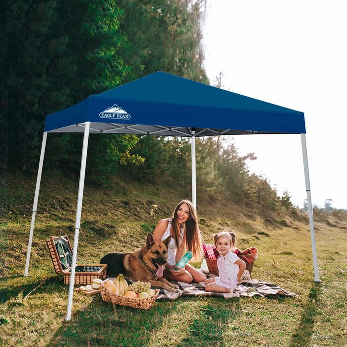 EAGLE PEAK 3x3m Event Tent Slanted Legs Pop-up Gazebo Outdoor, UV Protection 50+ Waterproof Foldable Folding Gazebo for Camping Garden Party, Dark Blue