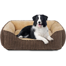 JOEJOY Dog Bed, Medium-Sized Dogs, Washable Dog Basket, Fluffy, Non-Slip Plush Dog Bed, 63x53x20cm, Dog Beds for Small and Medium Dogs and Cats (L 76 x W 61 x H 23 cm, Brown)