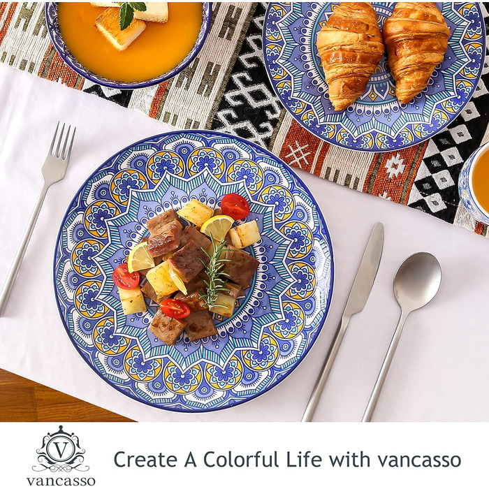 Набір посуду Vancasso MANDALA 16 предметів, кераміка, ручна робота, блакитний, для 4 осіб