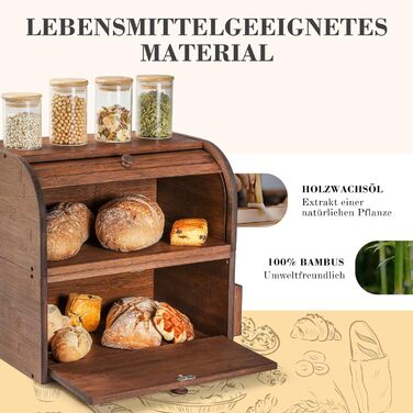 Brotbox з бамбука GUUSII HOME: велика, ретро, еко, з ролетним кришкою, двошарова, 38x25x36 см