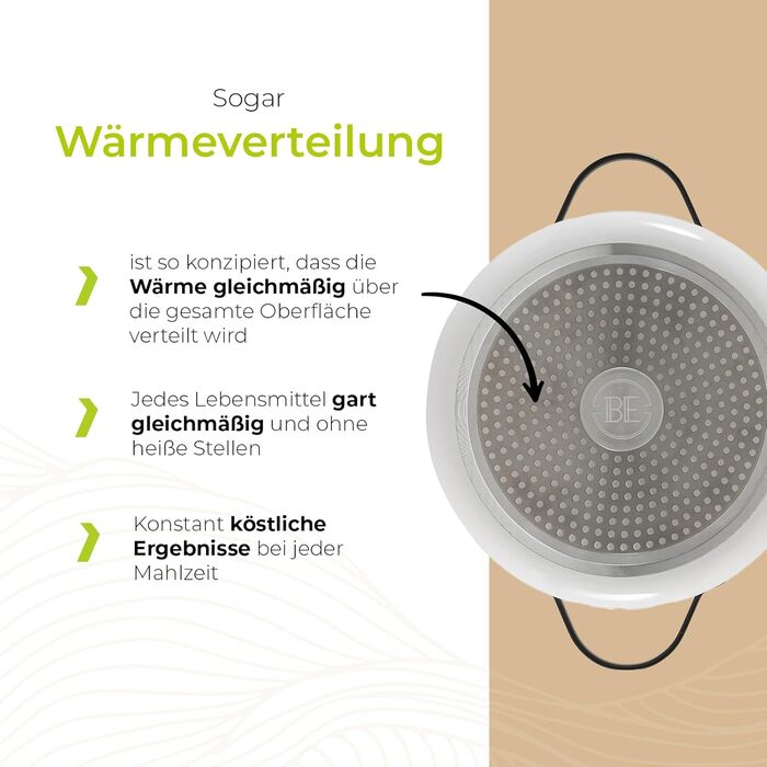 Каструля Be Living Essential з кришкою, 24 см, 7 л, з антипригарним покриттям Keramik Antihaft, для індукційних плит, без PTFE та PFOA, білий
