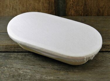 Bread proofing basket, small size, with ribbed pattern and cover, for 1 kg of bread, including information 'perfect bread baking'