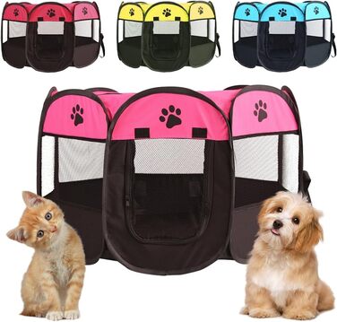 Клітка-забігайлище для цуценят та собак, складана, 73x73x43 см (рожевий+чорний)