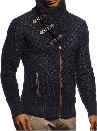 Чоловічий кардиган Eif Neson з в'язаного полотна на блискавці, Regular Fit, антрацитовий колір, для повсякденного та ділового стилю (3XL)