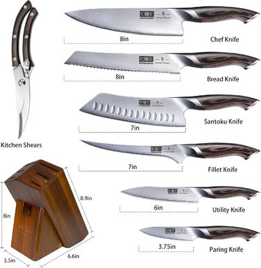 8-Piece Stainless Steel Knife Set with Wooden Block - Professional Chef's Kitchen Knife Set