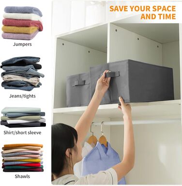 BIGLUFU 6-Piece Closet Organizer Fabric Folding Storage Box Set with 7 Compartments Drawer Organization System Storage for Clothes, T-Shirts, Pants, Underwear, Jeans