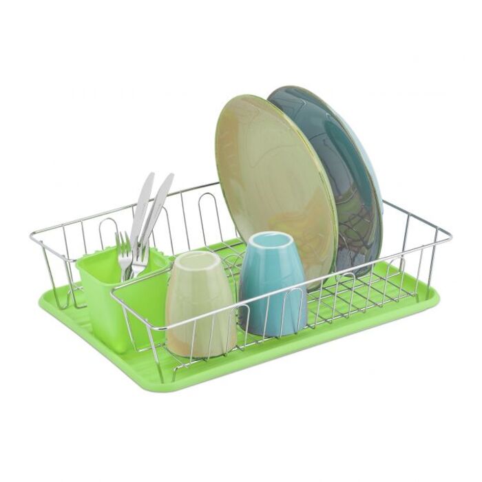 Relaxdays Dish Drainer with Cutlery Basket in Green