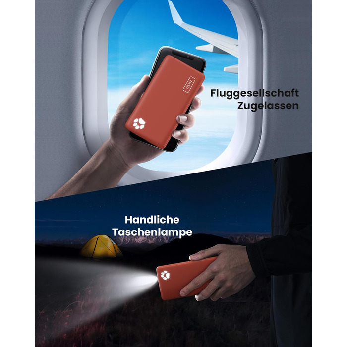 Power Bank INIU 10000mAh, ультратонкий, USB C, 3A, ліхтарик, сумісний з iPhone, Samsung, Huawei (Оранжевий)