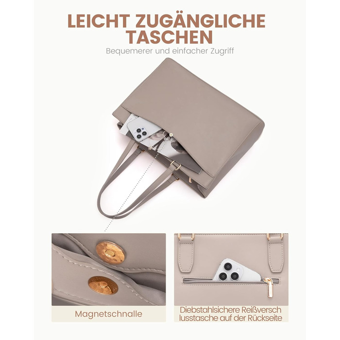 Сумка для ноутбука LOVEVOOK жіноча 17 дюймів: Акта, шопер, сумка для роботи, університету, школи, офісу, бежевий колір