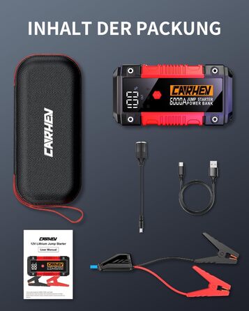 Портативний пусковий блок StarThilfe Powerbank для автомобіля, 6000A, 12V, для бензинових та дизельних двигунів до 10L, з LED ліхтариком