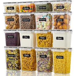 Набір контейнерів для зберігання FOHERE 16 шт. (2л, 1.45л, 0.8л) з кришкою, BPA-free, для кухні, з етикетками
