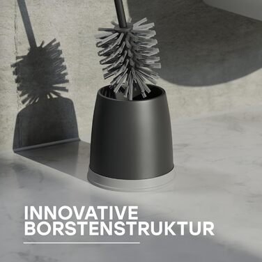 Набір для туалету SAVEGA: щітка для унітазу з інноваційною структурою щетинок та зручним тримачем. Сучасний дизайн, матовий чорний/сірий колір.