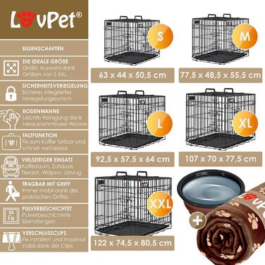 Складана переносна клітка для собак з підкладкою з флісу та мискою. Переноска для собак з 2 дверцятами, 92,5 x 57,5 x 64 см, чорна