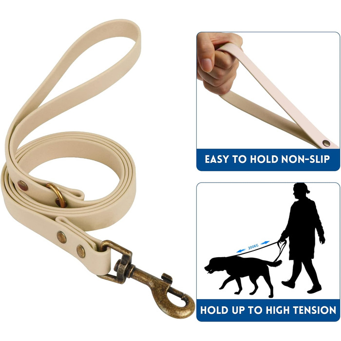 Набір повідка та нашийника для собак Wisedog: регульований, міцний, з тримачем для відходів (M, оливковий). Розміри: L (нашийник: 35-55 см; поводок: 1,5 м), пісочний колір.