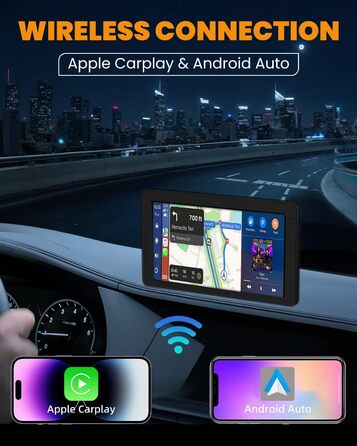 7-дюймовий дисплей CarPlay з GPS, Apple CarPlay, Android Auto, Bluetooth 5.2, FM, дзеркальне відображення, легкий монтаж