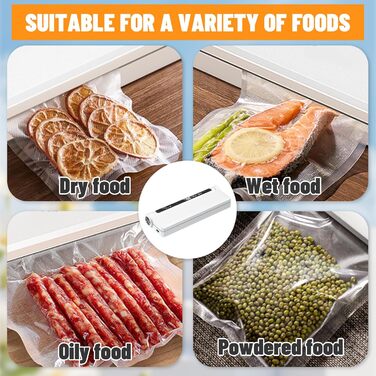 Вакуумний пакувальник з 20 пакетами, запаювач фольги, цифровий таймер, для зберігання сухих, вологих та свіжих продуктів
