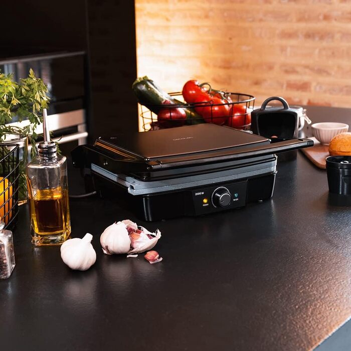 Електричний гриль Cecotec Rock'n Grill 1500 Take&Clean Stone з покриттям RockStone, знімні та придатні для миття в посудомийній машині пластини, 180º відкривання, плаваюча верхня пластина (2000 Вт, гриль та гриль-плита)