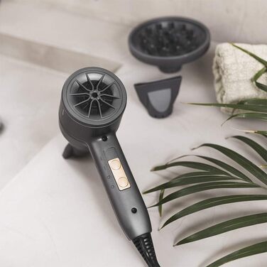 Фен Cecotec Bamba IoniCare Harmony, 2600W, регулювання температури та швидкості, технологія HairCare, іонізація, 1.8 м, 2 насадки, холодний струмінь (чорний, компактний)